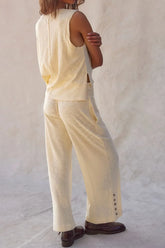 Solid Color Tank Top and Smocked Waist Pants Set OutfitFlow